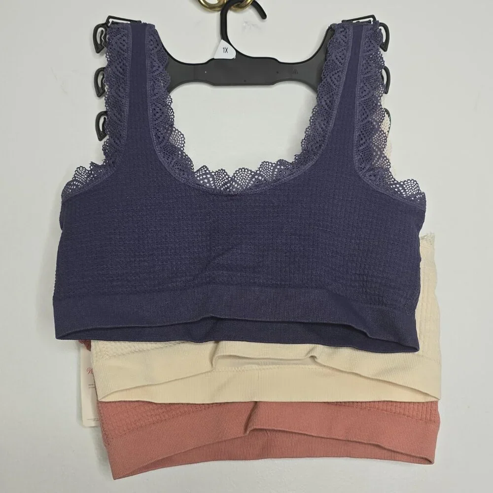 3 LUCKY BRAND Full Figure Lace Comfort Bra 1X Lot Set NEW No Wire Padded Bras